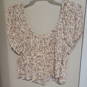 Floral Cream and Brown Women's Top